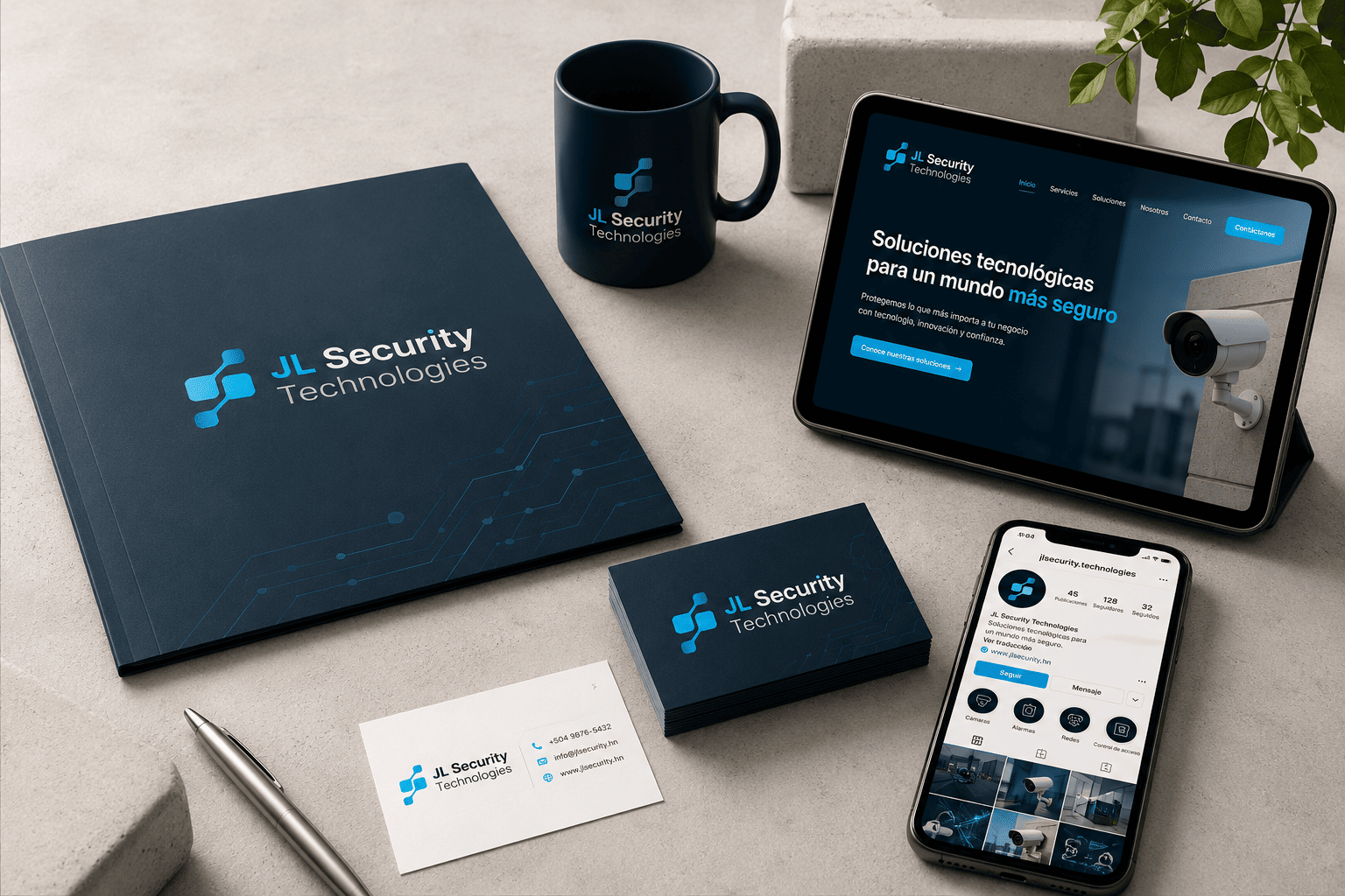 Diseño de papelería y tarjetas de presentación JL Security Technologies por Koyopa Studio